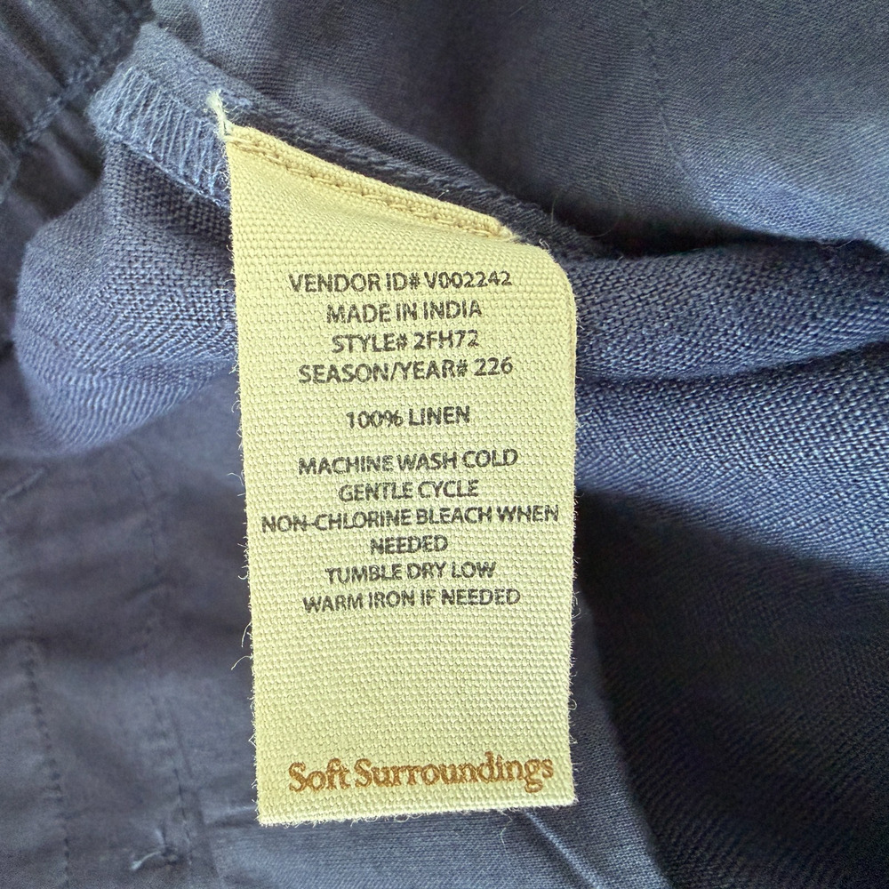 Soft Surroundings Aliso Pants Womens XL Navy 100% Linen Wide Leg Elastic Waist - Picture 7 of 11